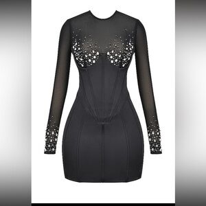 HOUSE OF CB 'Anastasia' Black Crystallised Corset Dress /Size M-US 6-8